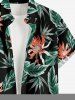 Chemise hawaïenne grande taille à imprimé floral et feuilles, boutons et poche pour homme - Noir S