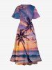 Plus Size Coconut Tree Cloud Seascape Print Split Hawaii Midi Dress -  