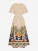 Plus Size Coconut Tree Geo Pattern Print Split Hawaii Midi Dress -  
