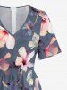 Plus Size Flowers Leaf Print V Neck Hawaii Wide Leg Jumpsuit -  
