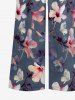 Plus Size Flowers Leaf Print V Neck Hawaii Wide Leg Jumpsuit -  