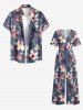 Plus Size Flowers Leaf Print V Neck Hawaii Wide Leg Jumpsuit -  