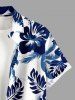 Men's Hibiscus Flowers Leaf Print Buttons Pocket Hawaii Shirt - Cadetblue L