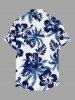 Men's Hibiscus Flowers Leaf Print Buttons Pocket Hawaii Shirt - Cadetblue L