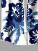 Men's Hibiscus Flowers Leaf Print Buttons Pocket Hawaii Shirt - Cadetblue L