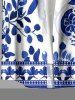 Chemise hawaïenne grande taille pour homme, en porcelaine bleue et blanche, avec vase, fleurs et imprimé feuilles, boutons et poche. - Bleu M