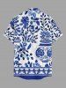 Chemise hawaïenne grande taille pour homme, en porcelaine bleue et blanche, avec vase, fleurs et imprimé feuilles, boutons et poche. - Bleu S