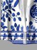 Chemise hawaïenne grande taille pour homme, en porcelaine bleue et blanche, avec vase, fleurs et imprimé feuilles, boutons et poche. - Bleu S