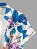 Chemise hawaïenne grande taille à imprimé floral et feuilles, boutons et poches pour homme - Bleu M