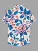 Chemise hawaïenne grande taille à imprimé floral et feuilles, boutons et poches pour homme - Bleu M
