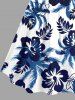 Hibiscus Flowers Leaf Print Ruched Lattice Crisscross Straps Hawaii Dress - Bleu profond L