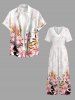 Combinaison hawaïenne à imprimé floral et feuilles ombré, col en V et jambes larges - Rose  M