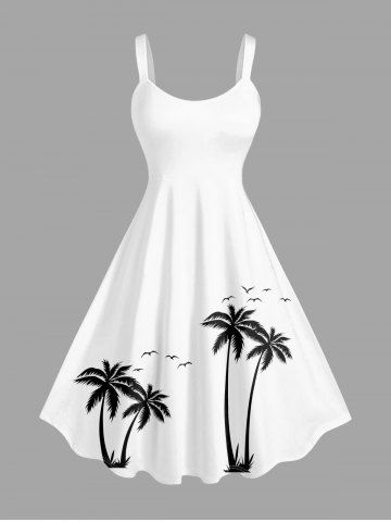 Robe débardeur hawaïenne à imprimé cocotier et oiseaux grande taille - WHITE - 6X