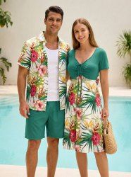 Hibiscus Flower Tropical Leaf Print Plus Size Matching Hawaii Beach Outfit For Couples -  