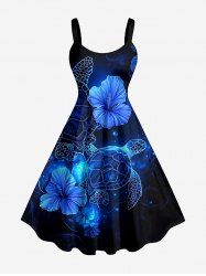 Robe débardeur hawaïenne grande taille à imprimé tortue et hibiscus - Bleu profond 6X
