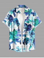 Chemise hawaïenne grande taille pour homme, imprimée hibiscus et cocotiers, avec boutons et poche. - Cadetblue S