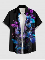 Chemise hawaïenne grande taille pour homme, à imprimé floral et feuilles ombré, boutons et poche. - Noir S