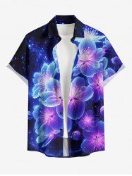 Plus Size Galaxy Flowers Print Buttons Pocket Hawaii Shirt For Men - Bleu profond 6XL