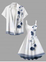 Flower Branch Print Plus Size Matching Hawaii Beach Outfit For Couples -  