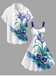 Flower Leaf Plant Watercolor Print Plus Size Matching Hawaii Beach Outfit For Couples -  