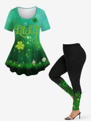 Ensemble assorti grande taille à paillettes ombrées galaxie porte-bonheur pour la Saint-Patrick, imprimé trèfle à quatre feuilles, fleurs et herbe - Vert profond 