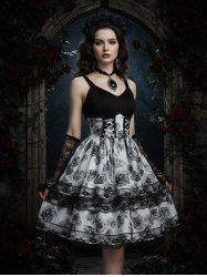 Robe trapèze à imprimé rose gothique et lacets superposés - Noir S