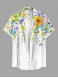 Chemise hawaïenne grande taille pour homme, imprimée de fleurs et de feuilles colorées (style peinture à l'huile), avec boutons et poche. - Blanc XL