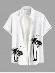 Coconut Tree Bird Print Buttons Pocket Hawaii Shirt For Men -  