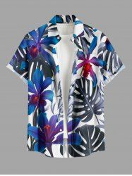 Flowers Tropical Leaf Print Buttons Pocket Hawaii Shirt For Men -  