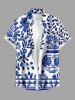 Blue And White Porcelain Vase Flowers Leaf Print Matching Hawaii Beach Outfit For Couples -  