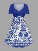 Blue And White Porcelain Vase Flowers Leaf Print Matching Hawaii Beach Outfit For Couples -  
