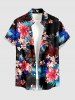 Ensemble de plage hawaïen assorti pour couples, imprimé feuilles tropicales et fleurs d'hibiscus, grandes tailles - Noir 