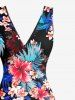 Ensemble de plage hawaïen assorti pour couples, imprimé feuilles tropicales et fleurs d'hibiscus, grandes tailles - Noir 