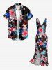 Robe hawaïenne à volants, fente et décolleté cache-cœur, imprimée de feuilles tropicales et de fleurs d'hibiscus - Noir XS