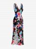 Robe hawaïenne à volants, fente et décolleté cache-cœur, imprimée de feuilles tropicales et de fleurs d'hibiscus - Noir XS