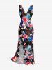 Hibiscus Flowers Tropical Leaf Print Hawaii Ruffles Split Surplice Dress -  