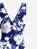 Robe hawaïenne à volants, fente et décolleté cache-cœur, imprimée de feuilles tropicales et de fleurs d'hibiscus - Bleu S