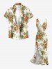 Robe hawaïenne à volants, fente et décolleté cache-cœur, imprimée de feuilles tropicales et de fleurs d'hibiscus - Olive Verte XS