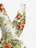 Robe hawaïenne à volants, fente et décolleté cache-cœur, imprimée de feuilles tropicales et de fleurs d'hibiscus - Olive Verte XS