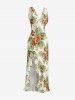 Robe hawaïenne à volants, fente et décolleté cache-cœur, imprimée de feuilles tropicales et de fleurs d'hibiscus - Olive Verte XS