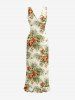 Robe hawaïenne à volants, fente et décolleté cache-cœur, imprimée de feuilles tropicales et de fleurs d'hibiscus - Olive Verte XS