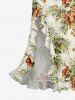 Robe hawaïenne à volants, fente et décolleté cache-cœur, imprimée de feuilles tropicales et de fleurs d'hibiscus - Olive Verte XS