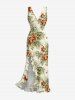 Hibiscus Flowers Tropical Leaf Print Hawaii Ruffles Split Surplice Dress -  