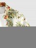 Plus Size Hibiscus Flowers Tropical Leaf Print Buttons Pocket Hawaii Shirt For Men -  