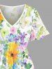 Robe mi-longue hawaïenne fendue à imprimé floral coloré et feuilles, grande taille - Blanc S