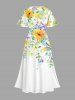 Robe mi-longue hawaïenne fendue à imprimé floral coloré et feuilles, grande taille - Blanc S
