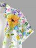 Chemise hawaïenne grande taille pour homme, imprimée de fleurs et de feuilles colorées façon peinture à l'huile, avec boutons et poche. - Blanc M