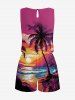Plus Size Coconut Tree Sun Seascape Print Cinched Hawaii Romper -  