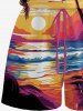 Plus Size Coconut Tree Sun Seascape Print Cinched Hawaii Romper -  