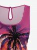 Combinaison hawaïenne grande taille imprimée cocotier soleil et paysage marin - Rouge Rose 3X